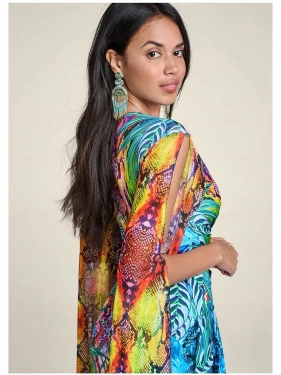 NWOT VENUS Tropical Print Dress with Fun Sleeves - Picture 4 of 16